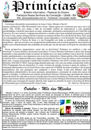 Editorial e Outubro - Mês das Missões
